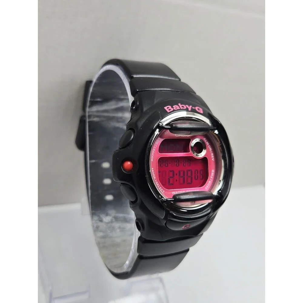 Casio Baby G Womens Black Pink Digital Alarm 43mm Watch Y2K LCD New Battery
